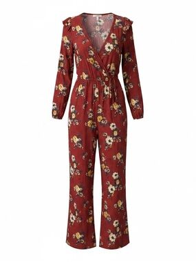 Xhilaration Rust Floral Wrap Jumpsuit